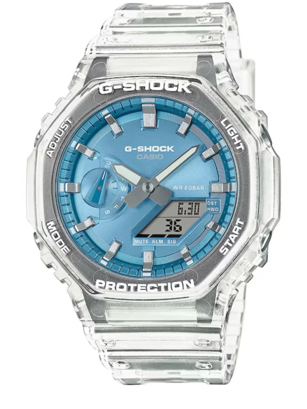Casio G-Shock Analog-Digital Sky Blue Dial Translucent Resin Band Watch - GA2100